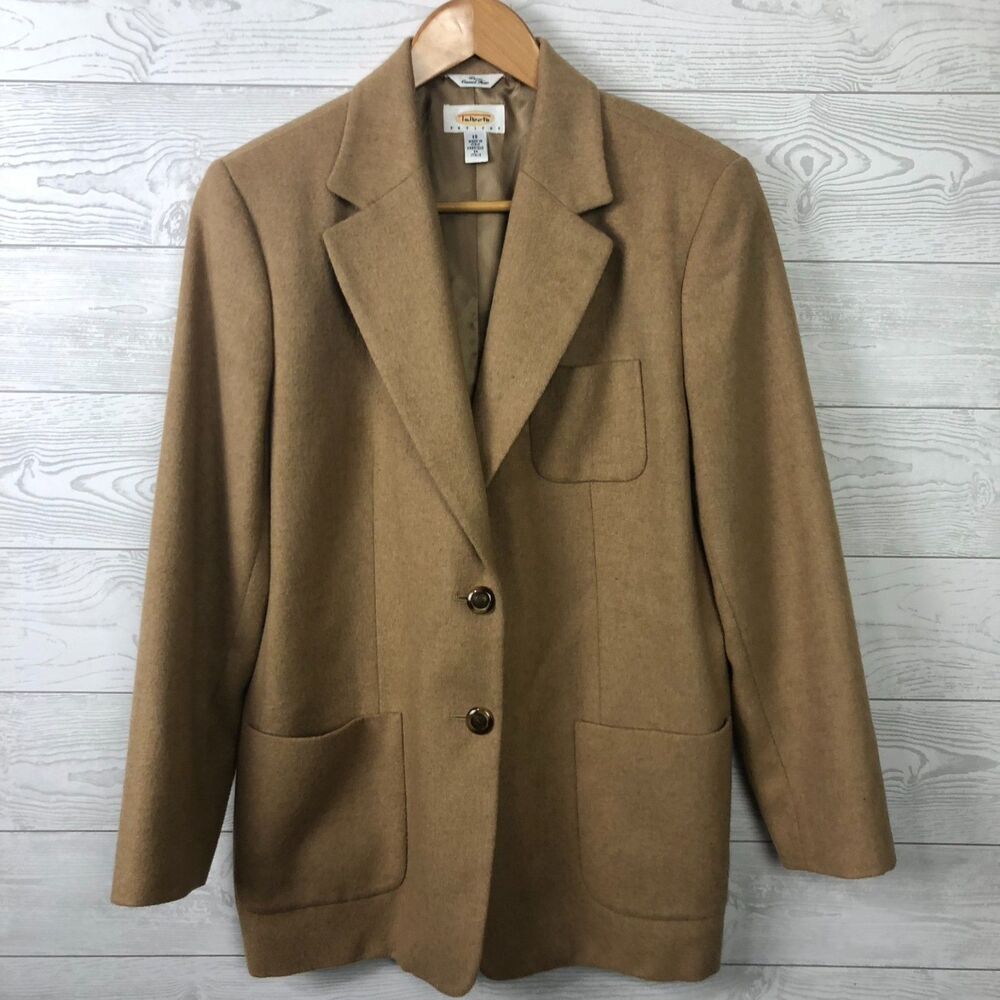 Talbots Women's 12 PETITE Pure Camel Hair Button Front Blazer Jacket Tan Pockets